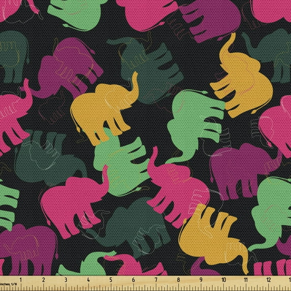 Ambesonne Animal Fabric by the Yard Upholstery, Colorful Silhouette Savannah, 5 Yards, Multicolor