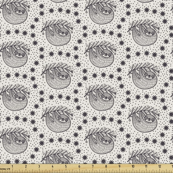 Ambesonne Animal Fabric by the Yard Upholstery, Sloth Silhouettes Design, 5 Yards, Dark Purple Grey Eggshell