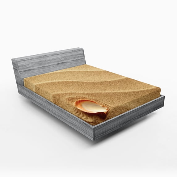 Ambesonne Animal Fitted Sheet 2 Pcs Set, Seashells Yellow Sand, Full, Sand Brown