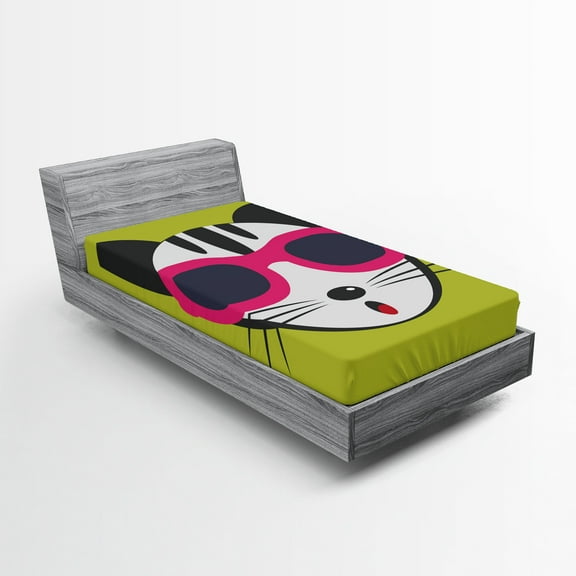 Ambesonne Animal Fitted Sheet, Boho Kitten, Twin XL Size, Multicolor