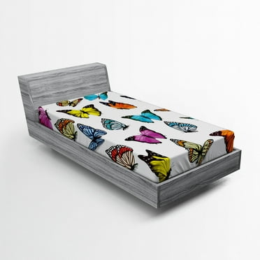 Ambesonne Animal Fitted Sheet, Butterflies Composition, Twin Size, Multicolor