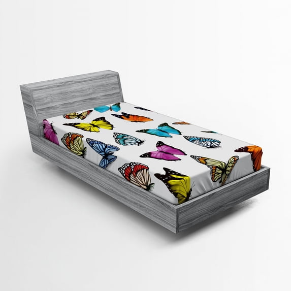 Ambesonne Animal Fitted Sheet, Butterflies Composition, Twin XL Size, Multicolor