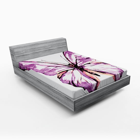 Ambesonne Animal Fitted Sheet, Butterfly Wings, Full Size, Violet Salmon Black