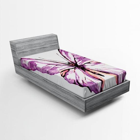 Ambesonne Animal Fitted Sheet, Butterfly Wings, Twin Size, Violet Salmon Black