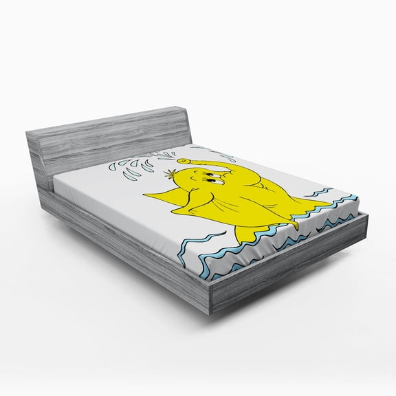 Ambesonne Animal Fitted Sheet, Cartoon Water, Queen Size, Pale Blue Yellow