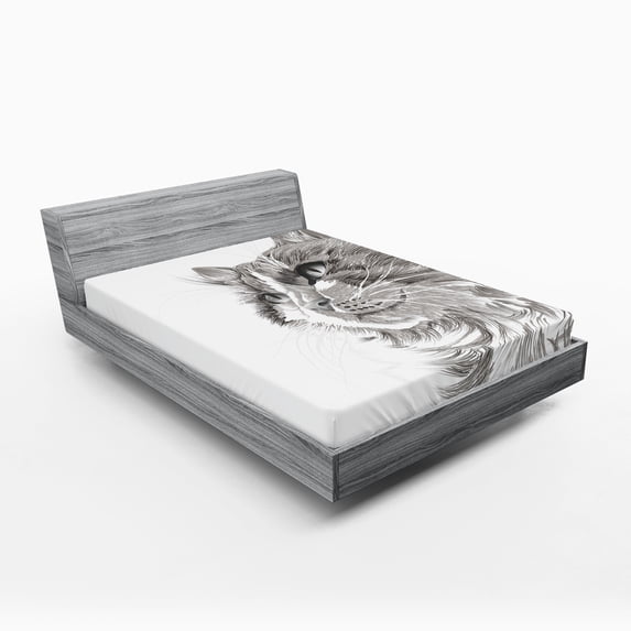 Ambesonne Animal Fitted Sheet, Cat Portrait Kitten, Full Size, Grey White