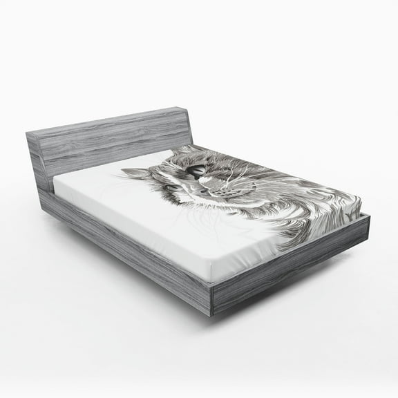 Ambesonne Animal Fitted Sheet, Cat Portrait Kitten, Full Size, Grey White