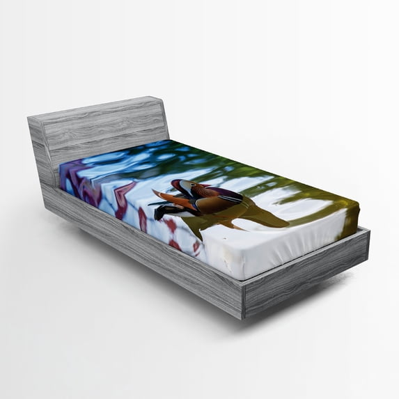Ambesonne Animal Fitted Sheet, Chinese Ducks in River, Twin XL Size, Multicolor