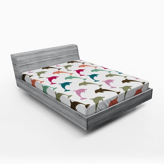 Ambesonne Animal Fitted Sheet, Colorful Dolphins Art, Queen Size, Multicolor
