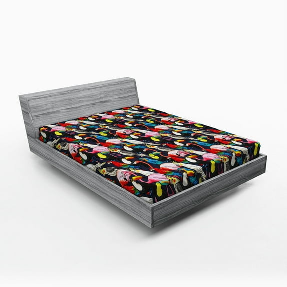 Ambesonne Animal Fitted Sheet, Colorful Exotic Birds, Full Size, Multicolor