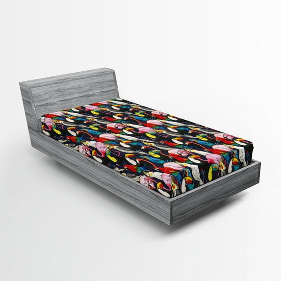 Ambesonne Animal Fitted Sheet, Colorful Exotic Birds, Twin Size, Multicolor