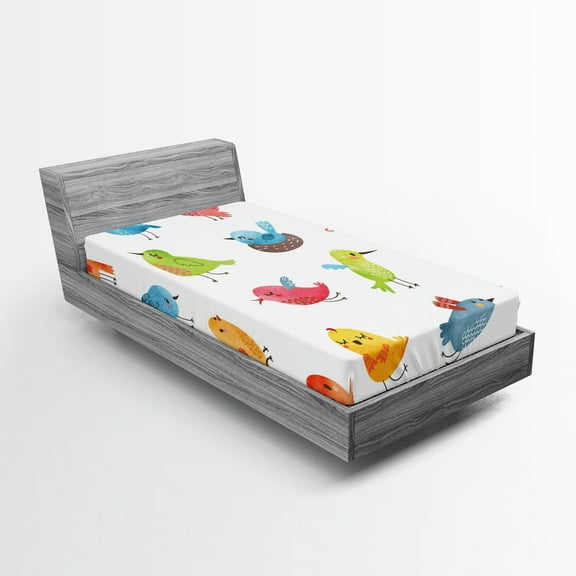 Ambesonne Animal Fitted Sheet, Colorful Humor Bird, Twin XL Size, Multicolor