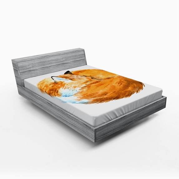 Ambesonne Animal Fitted Sheet, Creature, Queen Size, Apricot and White
