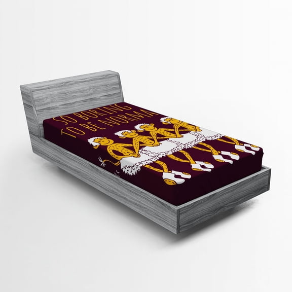 Ambesonne Animal Fitted Sheet, Dancing Ballerina Words, Twin Size, Maroon and Marigold