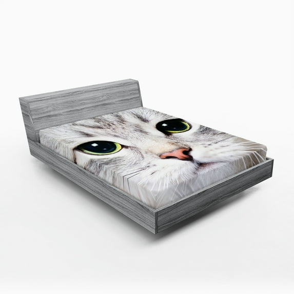 Ambesonne Animal Fitted Sheet, Domestic Kitty Portrait, Full Size, Multicolor
