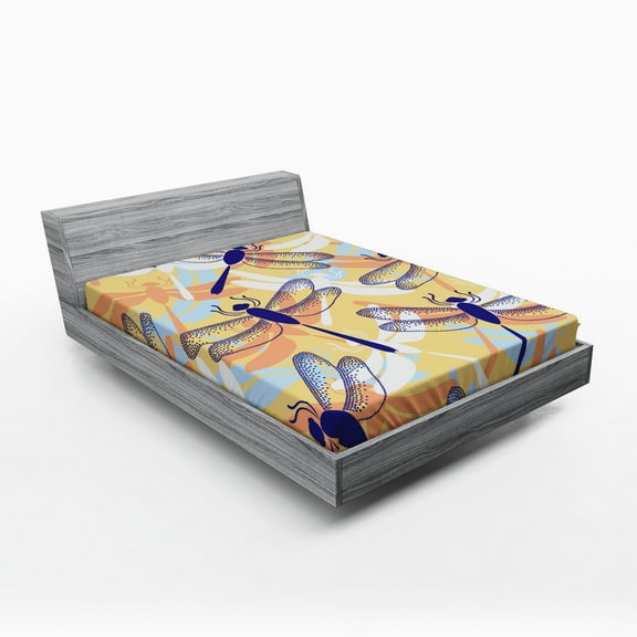 Ambesonne Animal Fitted Sheet, Dragonfly Pattern Boho, Full Size, Multicolor