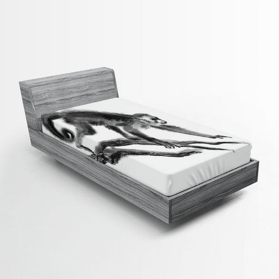 Ambesonne Animal Fitted Sheet, Exotic Jungle Monkey, Twin Size, Dimgrey