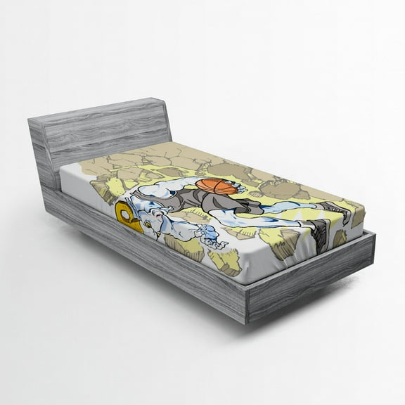 Ambesonne Animal Fitted Sheet, Farm Sheep Basketball, Twin Size, Tan and Grey