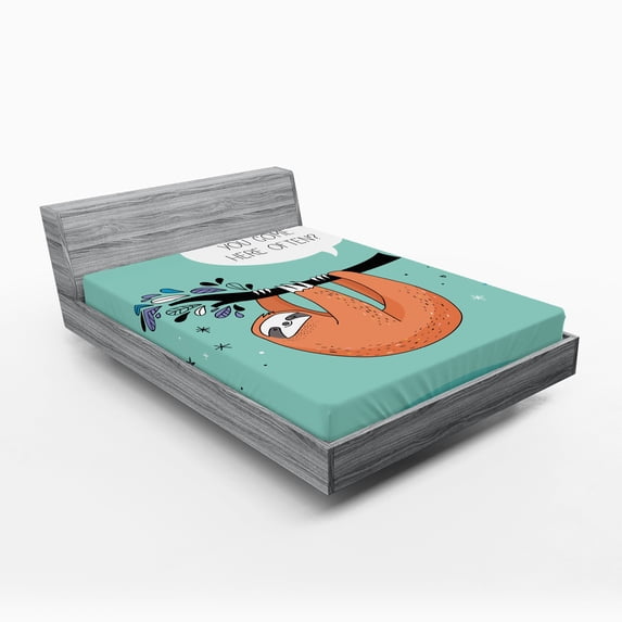 Ambesonne Animal Fitted Sheet, Flirty Sloth Cartoon, Full Size, Multicolor