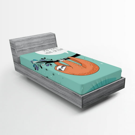 Ambesonne Animal Fitted Sheet, Flirty Sloth Cartoon, Twin Size, Multicolor