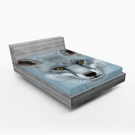 Ambesonne Animal Fitted Sheet, Fluffy Forest Creature, Queen Size, Pale Blue