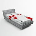 thumbnail image 1 of Ambesonne Animal Fitted Sheet, Funny Dog with Hearts, Twin XL Size, Red White, 1 of 3