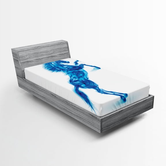 Ambesonne Animal Fitted Sheet, Gallop Animal Theme Motif, Twin Size, Dark Blue and White