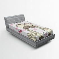 Ambesonne Animal Fitted Sheet, Giraffes and Hearts, Twin Size, White Grey Pink