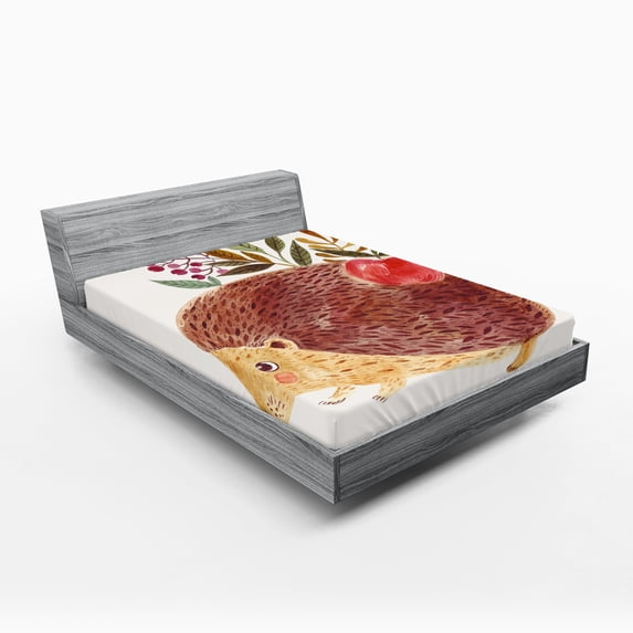 Ambesonne Animal Fitted Sheet, Hedgehog Watercolor, Full Size, Multicolor