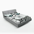 thumbnail image 1 of Ambesonne Animal Fitted Sheet, Hipster Cat with Palms, Queen Size, Almond Green Black Teal, 1 of 2