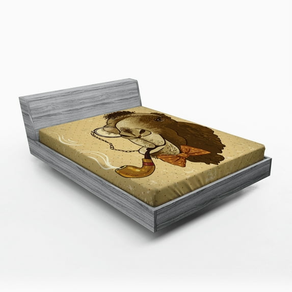 Ambesonne Animal Fitted Sheet, Hipster Pop Art Vintage, Full Size, Brown and Tan
