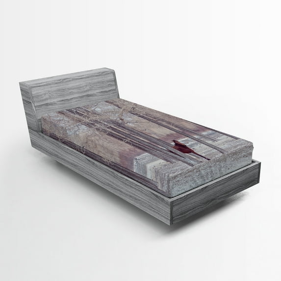 Ambesonne Animal Fitted Sheet, Horse Forest Stands, Twin XL Size, Brown Beige