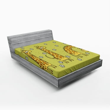 Ambesonne Animal Fitted Sheet, Illustration of Giraffes, Full Size, Avocado Green Caramel