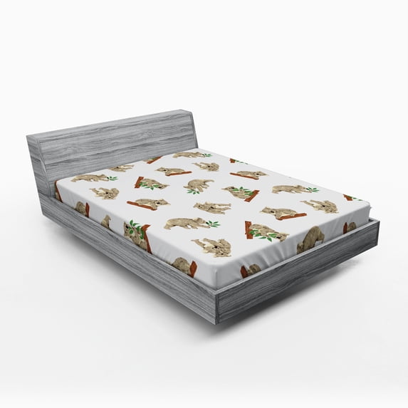 Ambesonne Animal Fitted Sheet, Koala Pattern, Queen Size, White Grey