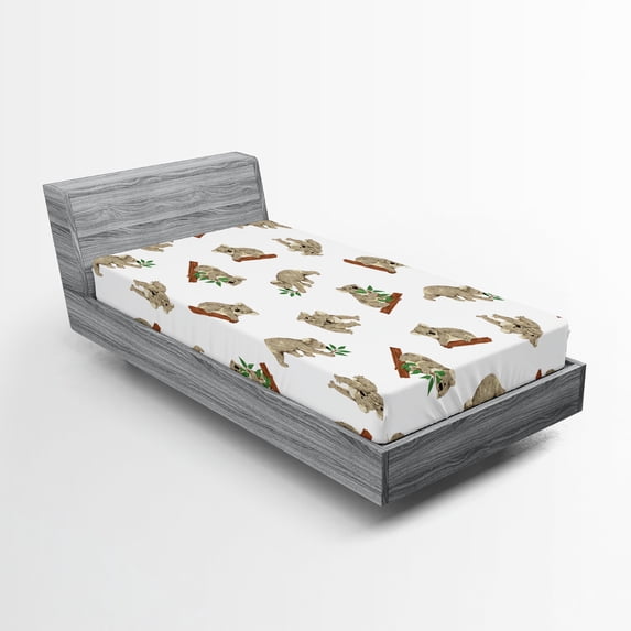Ambesonne Animal Fitted Sheet, Koala Pattern, Twin XL Size, White Grey