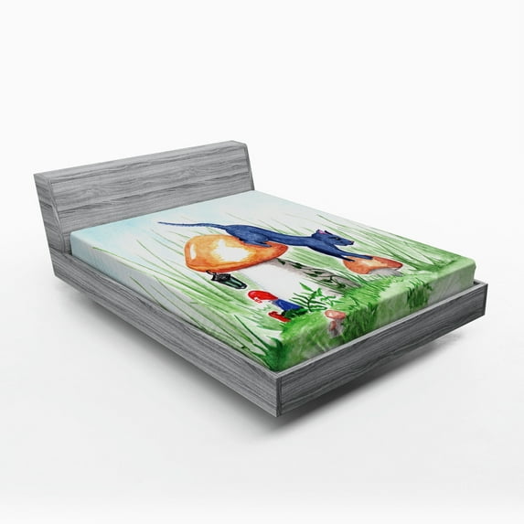 Ambesonne Animal Fitted Sheet, Mushroom Garden Leaf, Queen Size, Multicolor