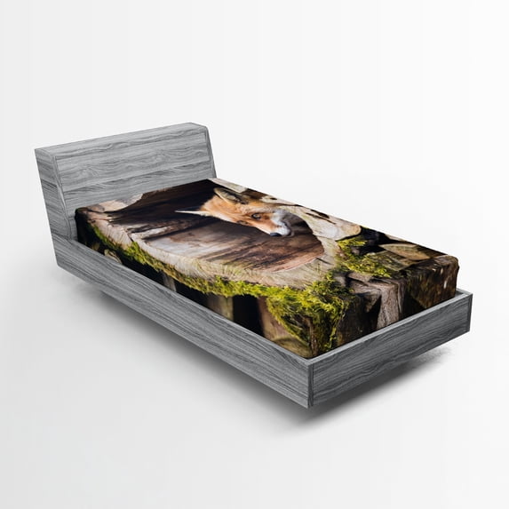 Ambesonne Animal Fitted Sheet, Nature Wild Fox Forest, Twin XL Size, Multicolor