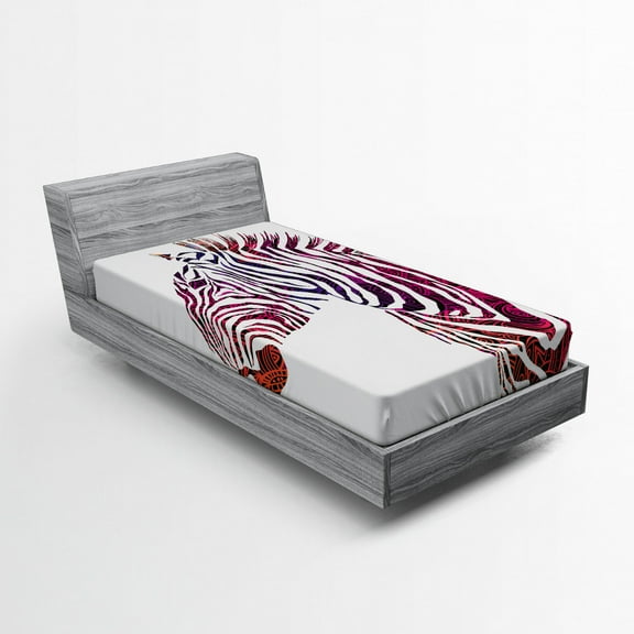 Ambesonne Animal Fitted Sheet, Ornamental Zebra Profile, Twin XL Size, Purple Coral and Pink