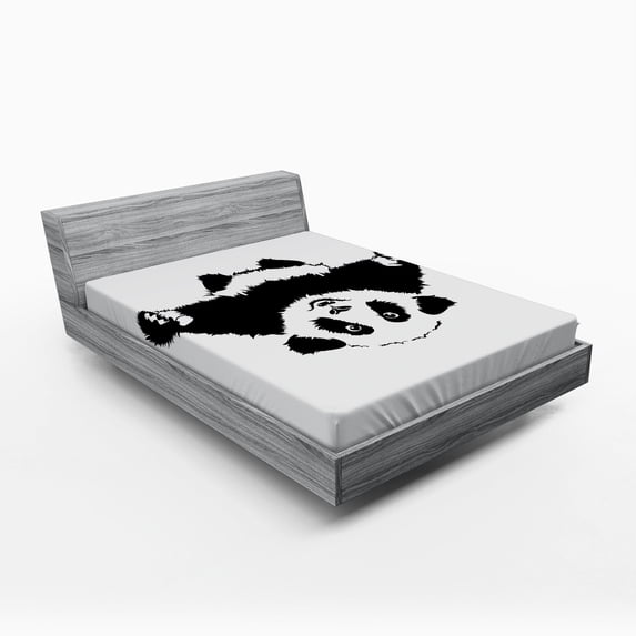 Ambesonne Animal Fitted Sheet, Panda Wants to Hug, Queen Size, Black White