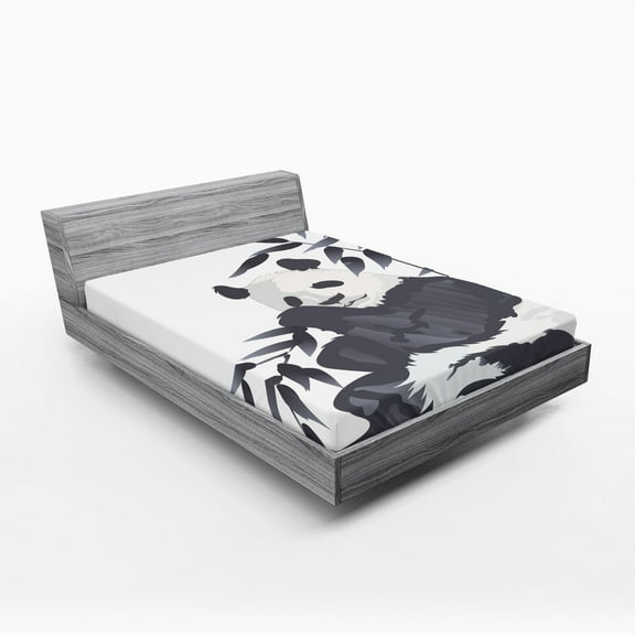 Ambesonne Animal Fitted Sheet, Panda in Zoo Chinese, Full Size, Cadet Blue White