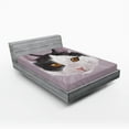 thumbnail image 1 of Ambesonne Animal Fitted Sheet, Pet Cat Kitty Portrait, Queen Size, Lilac Black White, 1 of 3