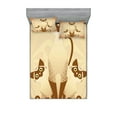 thumbnail image 1 of Ambesonne Animal Fitted Sheet & Pillow Sham Set, 3 Siamese Cats, Queen, Pale Brown Tan, 1 of 2