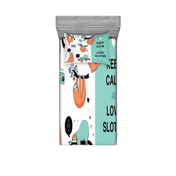 Ambesonne Animal Fitted Sheet & Pillow Sham Set, American Sloth Tribe, Twin, Multicolor