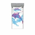 thumbnail image 1 of Ambesonne Animal Fitted Sheet & Pillow Sham Set, Cartoon Jumping Dolphin, Twinxl, Blue Purple Pink, 1 of 2