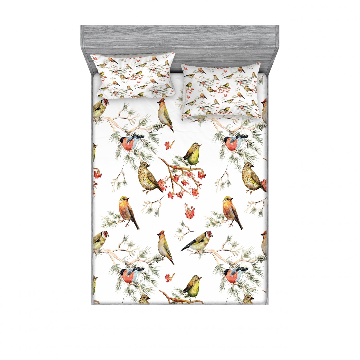 White Floral Queen Microfiber Bed Sheet Set with Pillowcases