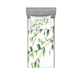 thumbnail image 1 of Ambesonne Animal Fitted Sheet & Pillow Sham Set, Flower and Dragonflies, Twinxl, Green White, 1 of 2