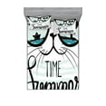 thumbnail image 1 of Ambesonne Animal Fitted Sheet & Pillow Sham Set, Hipster Cat with Palms, Queen, Almond Green Black Teal, 1 of 3