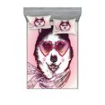 thumbnail image 1 of Ambesonne Animal Fitted Sheet & Pillow Sham Set, Hipster Husky Dog Hearts, Queen, Pink Cream Black, 1 of 2