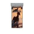 thumbnail image 1 of Ambesonne Animal Fitted Sheet & Pillow Sham Set, Horse Sea at Sunset, Twinxl, Salmon Dark Brown, 1 of 2