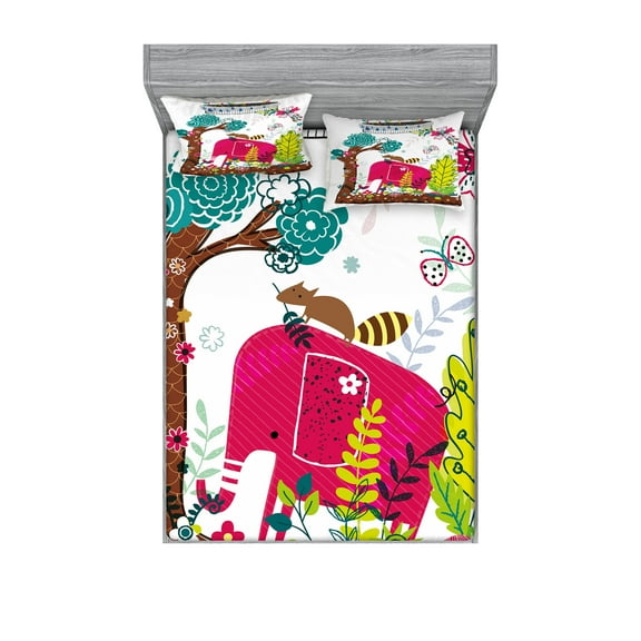 Ambesonne Animal Fitted Sheet & Pillow Sham Set, Jungle Animals, Queen, Multicolor